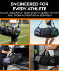 Massive 129L 35 Inch Mesh Duffle Bag For Scuba Gear Snorkel Sets And Swim Essentials Water Resistant Mesh in various settings.