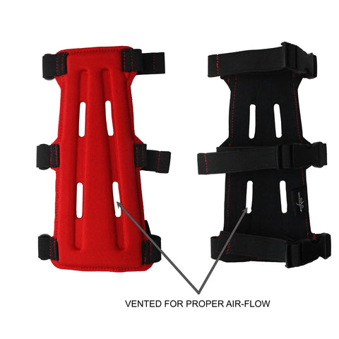 8 Inch Archery Arm Guard with Ventilated Design and 3 Strap Buckles for Quick Secure Fit Durable One Size Fits All Black and Red