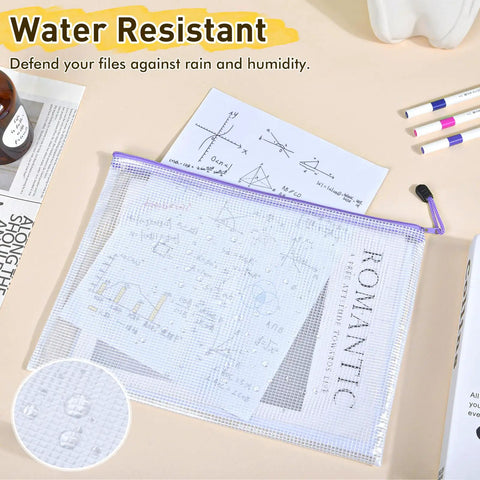 Clear waterproof zippered storage pouch from 26 Pack Mesh Zipper Pouch Bags With 8 Sizes And Colors for organizing documents.