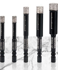 REKCKRUL 5-pack diamond drill bits set with 1/4 in hex shank; sizes 1/4-1/2 in and 6-12 mm