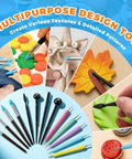 Air Dry Clay Glaze And 25 Piece Tool Kit With Gloss Varnish Protectant To Prevent Cracking Scratching And Wear, tools displayed in use