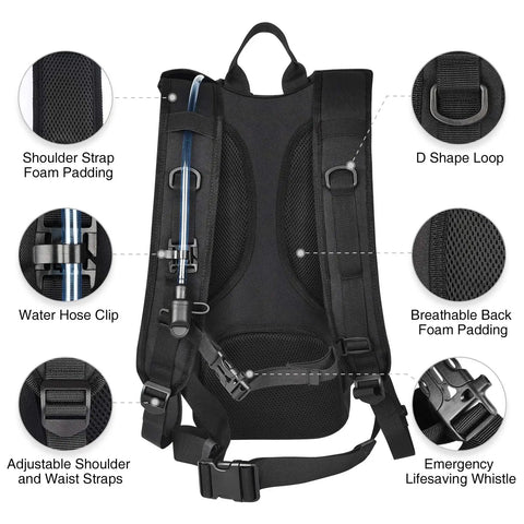 Hydration Backpack With 3L Bladder, Tactical MOLLE Water Pack For Hiking, Biking, Running And Climbing, 900D Nylon Durable design