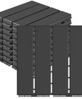 Stack of Interlocking Plastic Deck Tiles 9 Pack 12x12 Waterproof Outdoor Flooring, dark grey, showing snap-together design
