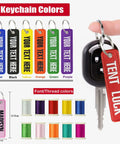 Personalized Embroidered Keychain With Double Sided Name Text Go To Car Key Holder Gift For Men Women Motorcycle Scooter Bicycle In 11 Color Options Lightweight Metal Clip shown in various colors and fonts.