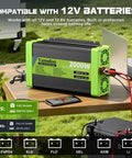 2000W Pure Sine Wave Inverter 12V DC To 120V AC for RV Truck Solar Home with LCD Display and 3 AC Outlets USB C Remote