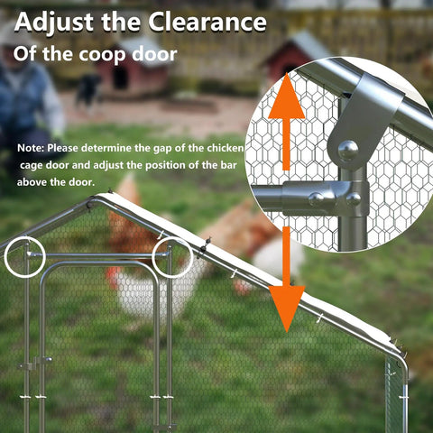 Detail of door adjustment on Large Metal Chicken Coop Walk In Poultry Pen Outdoor Shelter With Waterproof And Anti UV Cover