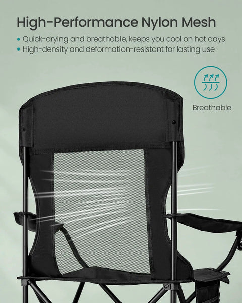 Two-Pack Breathable Camping Chairs Set With High Back Support, mesh back, adjustable armrests, Ink Black