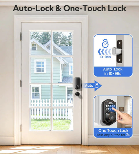 Keyless Entry Door Lock With Handle And Electronic Keypad Deadbolt High Security Front Door Handle Set For Home Or Rental Auto Locking Easy Install Oil Rubbed Bronze Finish Supports 20 User Pin Codes One Time Codes Two Backup Keys on door