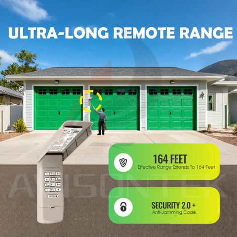 Wireless Universal Garage Door Opener Keypad For Chamberlain LiftMaster Sears Craftsman 940EV P2 Compatible next to garage