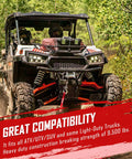 ATV towing with Synthetic Winch Rope Kit One Quarter Inch By Fifty Foot 9500 Lb Load Winch Line With Protective Sleeve