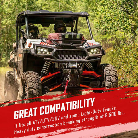 ATV towing with Synthetic Winch Rope Kit One Quarter Inch By Fifty Foot 9500 Lb Load Winch Line With Protective Sleeve