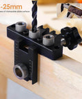 3-In-1 Dowel Jig Kit With Self Centering Doweling And Pocket Hole Jig For Straight Holes shown on a wooden beam.