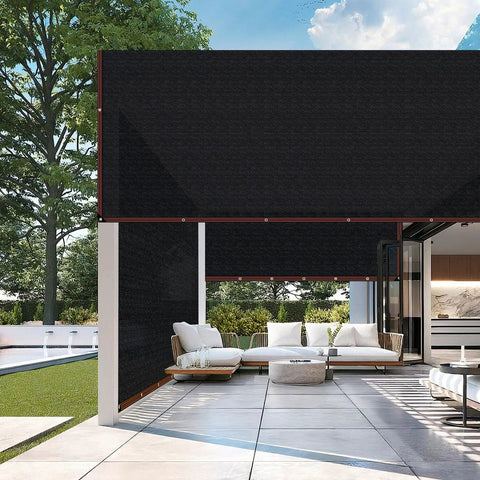 85 To 90 Percent Shade Cloth For Garden Plants Six By Three Point Two Feet Black Sun Block Shade Cover Mesh Tarp With Grommets installed on patio