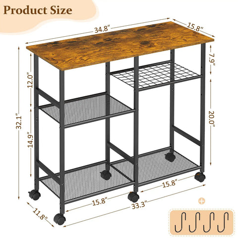 Must-Have Rolling Kitchen Microwave Cart With 3 Tier Shelves, Adjustable Shelf, And Lockable Wheels For Coffee Bar, Bakers Rack