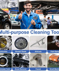 Pro Grade Welding And Carb Cleaning Kit With 13 Cleaning Wire Sizes And Sharp Pick, Torch Tip Cleaner, various applications shown.