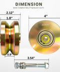 V Groove Gate Wheel Set 4 Inch Sliding Gate Rollers, 54 Mm Wide Heavy Duty Steel Wheels With Double Bearings, dimensions shown.