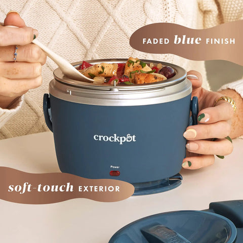 Person using Portable 20-Ounce Electric Food Warmer Personal Lunch Box Keeps Food Spill-Free And Warm Ideal For Travel Work School Car