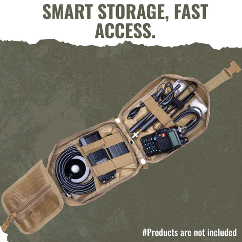 Open Go Bag For Ham Radio With Tear Away Hook And Loop Back MOLLE Compatible Multi Pocket Gear Carrier. Products not included.