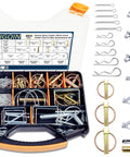 365 Piece Trailer Hitch Pin Kit With Heavy Duty Cotter Pins, R Clips, Locking Coupler Pins, And Lynch Pins in organized case