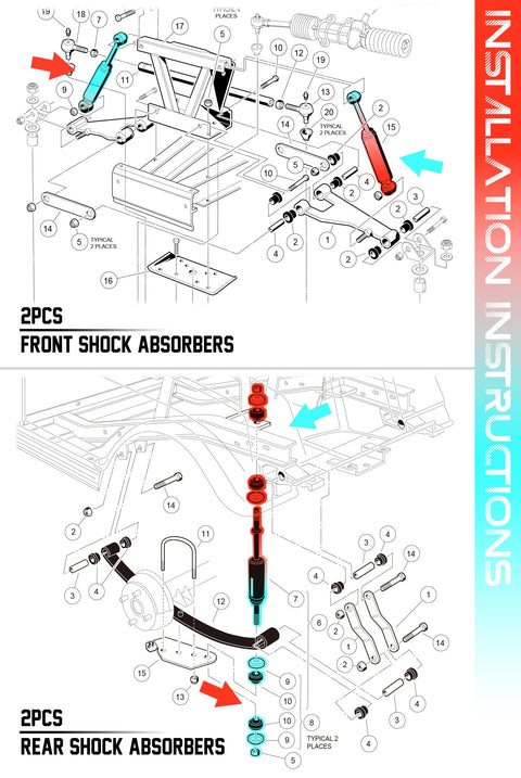 Installation guide for Golf Cart Shocks For Club Car DS And Precedent Front And Rear Absorbers Fits DS G And E 1988 Up