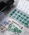 Open case of Car Air Conditioning Repair Kit With 270 O Ring Set And 40 Valve Cores For R12 And R134a Refrigerant Includes Valve Core Remover Tool