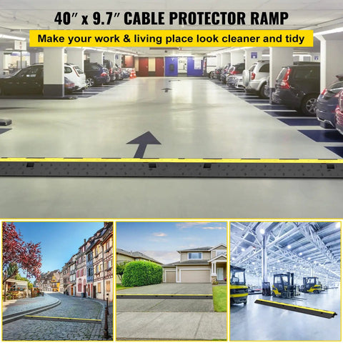 Two Channel Cable Protector Ramp Set Four Pack Modular Rubber Speed Bump Mats For Driveways in parking garage.