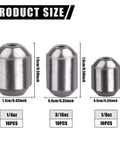 Egg Sinker Weights Set Thirty Pcs Fishing Sinkers Assortment With Tackle Box For Saltwater And Freshwater Fishing Bass Drop Casting Weights Durable Corrosion Resistant Oval Sinker Kit showing three sizes: 1/4 oz, 3/16 oz, and 1/8 oz.