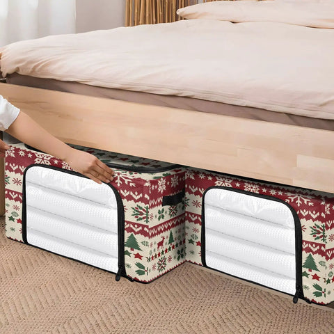 No Sweat Heavy Duty Foldable Storage Bin With Clear Front Window And Dual Zipper Openings For Effortless Seasonal Item Organization Featuring Cheerful Holiday Stripes under bed organizing holiday gear.