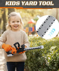 Child playing with 3-in-1 Kids Yard Tools Set With Realistic Lights And Sounds, Kid-Friendly Weed Wacker Toy, outdoors in garden