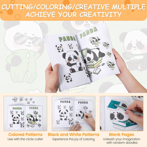 3 In 1 Button Maker Kit With Ergonomic Arc Handle For 25mm, 32mm, And 58mm Badges, panda coloring book, page flipping