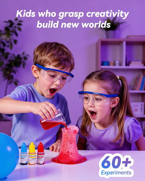Children using Over Sixty Hands On Science Kit For Kids Eight Plus, A Fun STEM Educational Gift With Sixty Plus Experiments For Boys And Girls.