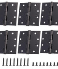 6-Pack Heavy Duty Black Commercial Door Hinges 4.5 By 4.5 Inches Thickened, 304 Stainless Steel With Electroplated Black Finish, Square Corner, Standard Hole Pattern, Built For High Traffic Doors, Durable Professional Grade Hardware, with screws