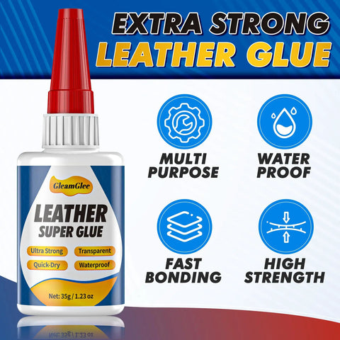 Leather Glue 1.23 Oz Ultra Strong Clear Waterproof Adhesive For Leather Repair On Shoes Sofas Car Seats Bags And More Fast Drying Glue For Purses And Upholstery You Can Count On front view showing features