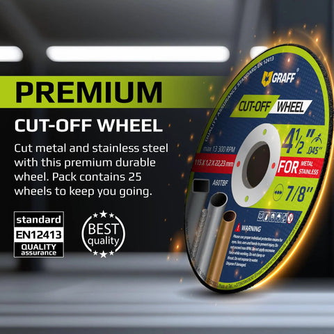 Fast Four Point Five Inch Cut Off Wheel For Metal And Stainless Steel, Thin Zero Point Zero Four Five Inch Disc With Seven Eighths Inch Arbor