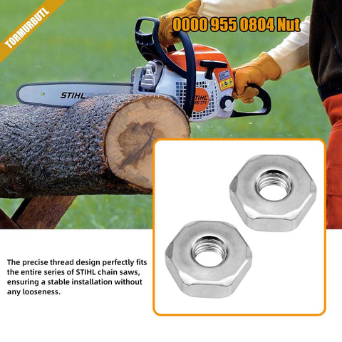 Sprocket Cover Bar Nut Kit For Stihl MS171 MS181 MS192T MS211 Chainsaws, shown with nuts and chainsaw in use