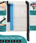 EXTRIC 12-inch heavy-duty paper cutter with blue safety guard, metal base, magnetic ruler, and laser scale.