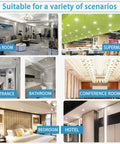 Ultra-Thin 2in Recessed Lighting Kit Panel Lights For Ceiling Installation displayed in various settings like living room, supermarket, and hotel.