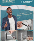 Person showcasing Brass Bathroom Faucet With Detachable Spout, 3.79-Inch High Spout for modern bath vanities and RVs.