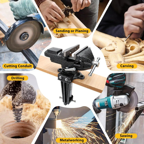 Beefy Heavy Duty 2-In-1 Bench Vise with 3.3 Inch Jaw Width 360 Degree Swivel Base Non Slip Jaws for Metalworking and Wood Craft