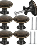 Antique Brass Cabinet Knobs Set, 6 Pack Round Drawer Knobs For Wardrobe And Closet Doors, with screws and vintage finish