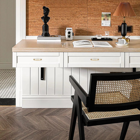 Modern kitchen with white cabinetry featuring 20 Pack 3-3/4 Inch Champagne Bronze Kitchen Cabinet Handles, Solid Zinc Alloy Pulls on drawers.