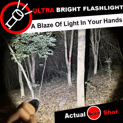 Beam from Four Pack Zoomable LED Tactical Flashlights With Ridiculously Bright Lumens Durable Aluminum Build Water Resistant