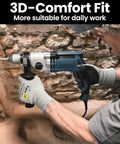 Person using drill while wearing Tough Cut Resistant Work Gloves ANSI A7 For High Risk Tasks, Size M.