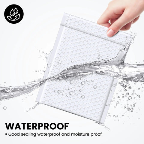 White Bubble Mailers 6x10 Inch Outer, 6x9 Inch Inner, Self Seal Padded Mailing Envelopes, waterproof in water, hand holding