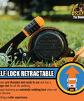 Real Deal Heavy Duty Retractable Ratchet Tie Down Straps Orange One Inch By Sixteen Feet Two Pack Self Locking Cargo Control Gear on grass