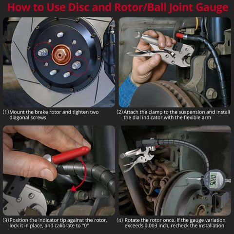 Pro Grade Digital Dial Indicator Gauge Kit With 0 To 1 Inch Range And 0.0005 Inch Resolution used on disc brake rotor