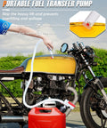 Battery Powered Gas Can Pump For Quick Fuel Transfers, Electric Siphon Pump With Auto Stop At 3.4 GPM shown in use with motorcycle