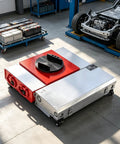 Badass Heavy Duty Electric Mover Transfer Cart With Remote Control Steering Smooth Rotating Turntable Load Platform in a factory setting.