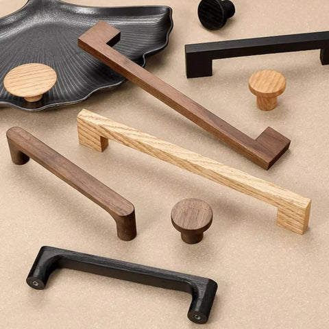 Built Tough Solid White Oak Wood Drawer Knobs For Kitchen Cabinets And Bedroom Dressers Featuring A Modern Single Hole Mount displayed with various styles.