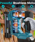 Badass Two In One Cordless Brad Nailer And Staple Gun Combo Drives 18 Gauge Nails Up To One Inch Length with powerful brushless motor.